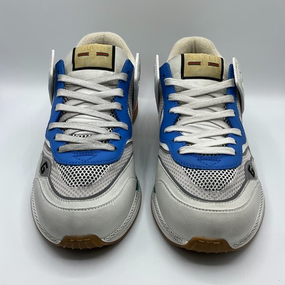 Gucci Ultrapace Leather & Mesh Sneakers White Blue Mens Size UK 10 US 10.5 - Picture 3 of 13